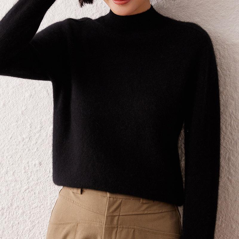 Women's Versatile Cashmere Sweater - Half-High Neck, Thick Pure Color Pullover, Loose Knit Wool Base Layer for Autumn and Winter