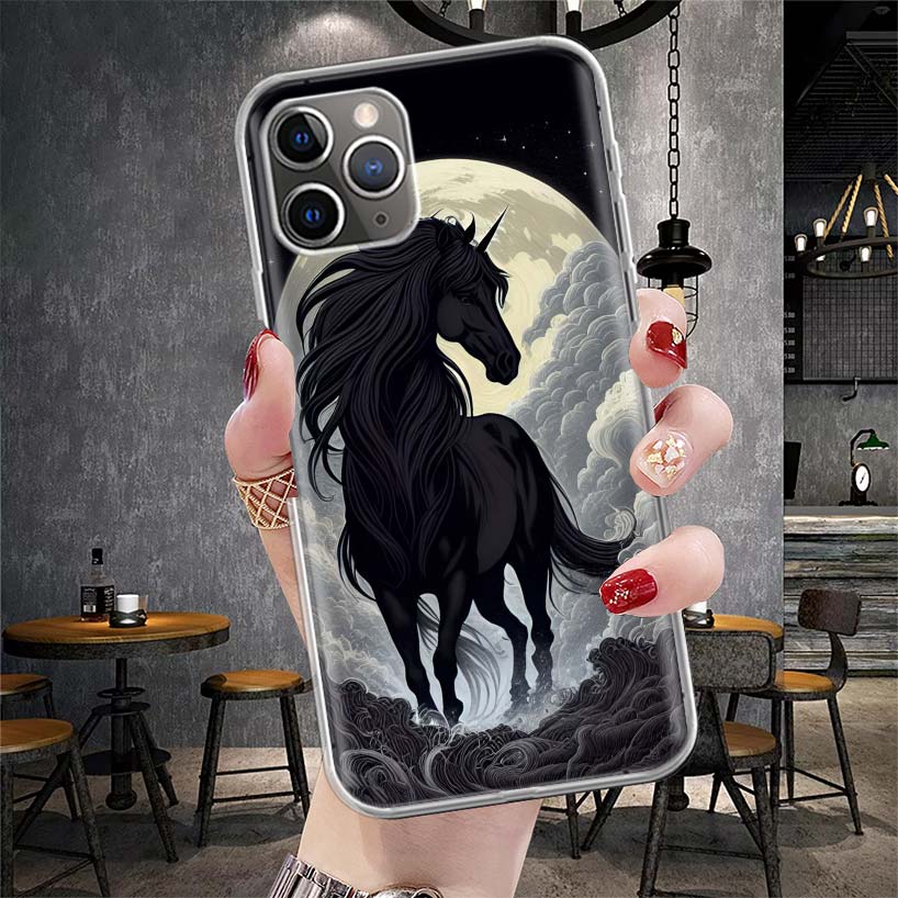Étui de téléphone souple Cheval Noir Animal Pour IPhone 11 17 Air 16E 16 Pro Max 15 + 14 Plus 13 Mini 12 Apple 7 SE 8 Fundas Coque 11 17 A