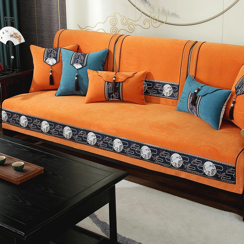 NewChinese Style Solid Color Sofa Covers Non-slip Sofa Cushions for Living Room High-grade Luxury Couch Cover Tassels Decoration