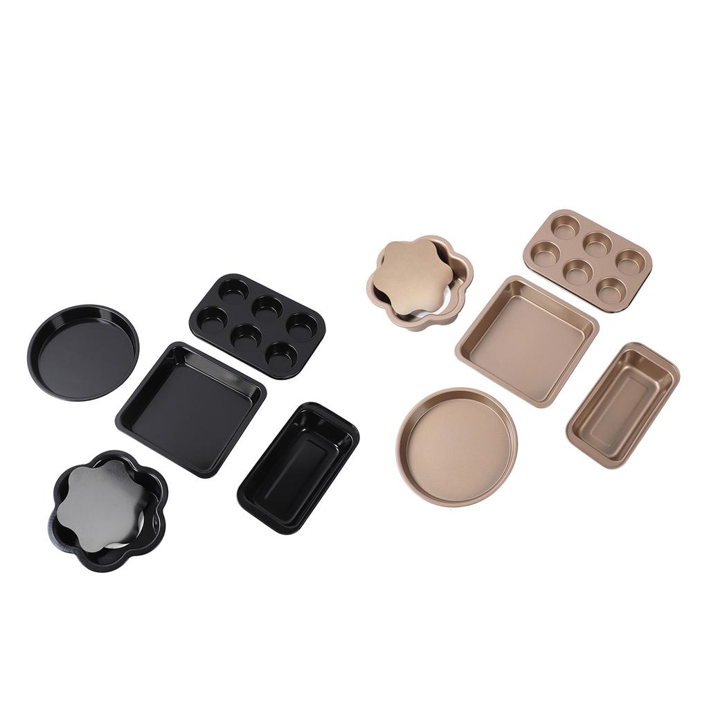 6pcs Bakeware Set Loose Bottom Carbon Steel Anti Stick Baking Pans Set for Toast Muffin Pizza