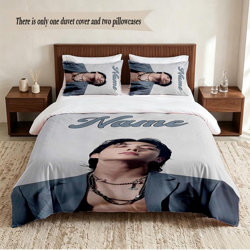 Jung Kook Personalized Custom Name 3‑Piece Bedding Set Soft Duvet Cover Set For Bedroom Home Decor
