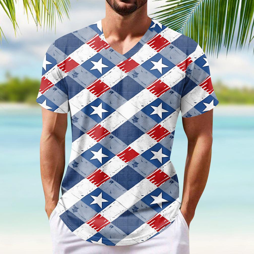 Summer Men's Popular T-shirt Printed V-neck Short Sleeved T-shirts
