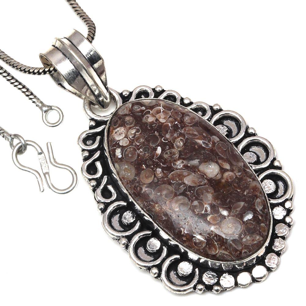 

Necklace Turtella Jasper Gemstone Handmade Antique Silver Jewelry 2.25