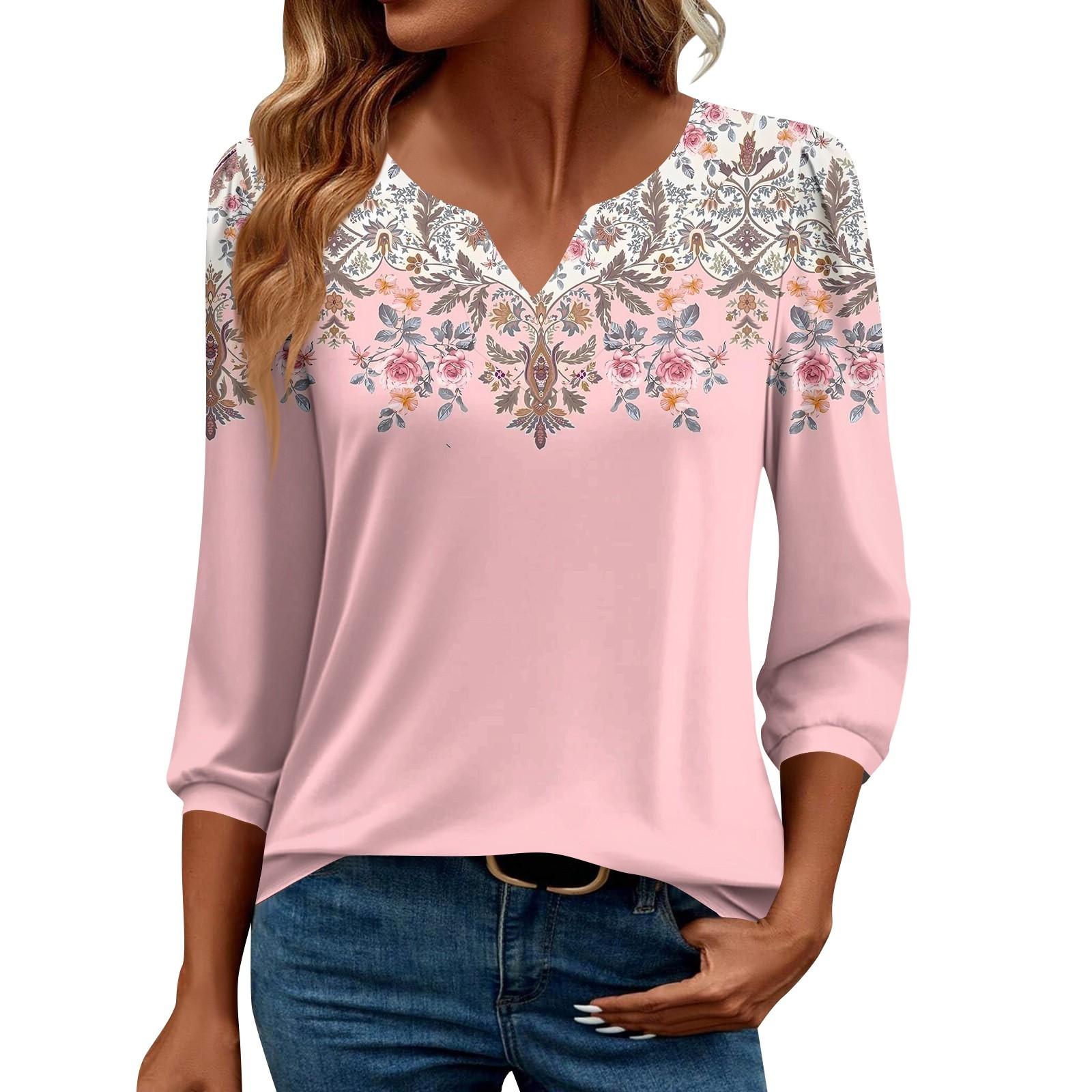 

Women s 3/4 Sleeve Shirts Graphic Tees Shirts Casual Basic Tops Pullovers XL