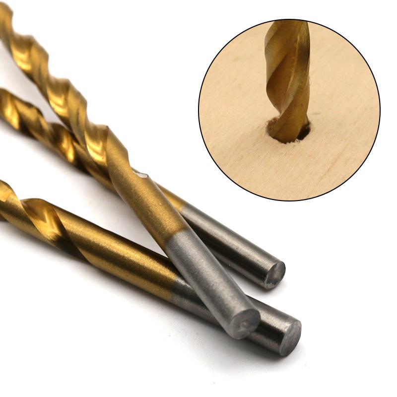13-Piece Titanium-Coated HSS Straight Shank Twist Drill Bit Set, 1.5-6.5mm for Wood and Plastic Drilling