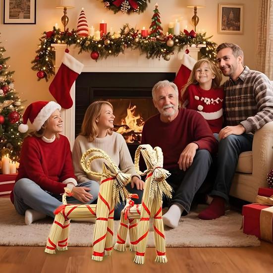 Ornamente de Paie de Crăciun 16,1 inci Înălțime Capră Suedeză Țesută din Paie Decorațiune Yule Tradiție Cadou pentru Casă Petrecere de Ziua de Naștere Decor Exterior Interior