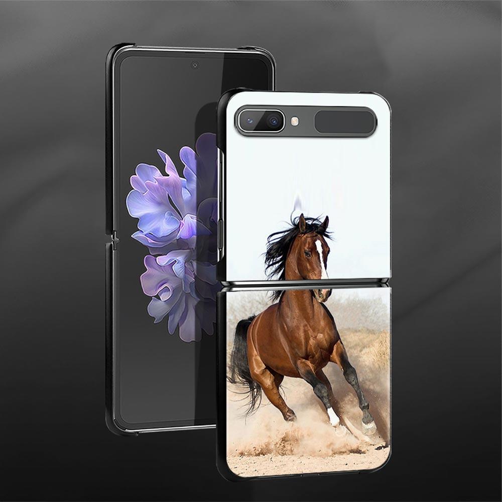Phone Case For Samsung Galaxy Z Flip3 5g Back Pc Case For Samsung Z Flip Capa Black Shell Hard Fundas Running Horses