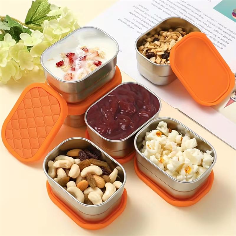 3pcs Stainless Steel Salad Dressing Condiment Containers with Leakproof Silicone Lid 230ml Sauce Container and Portion Bento Box