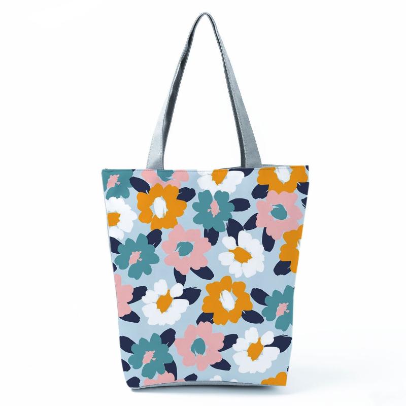 High Capacity Shoulder Bag Shopping Bags Bright Colors Floral Print Handbag Casual Travel Multi Functional Beach Bag Commuting Tote Bag