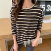 Crew Neck Striped Polished T-shirt Women's Season Lazy Style Inner Bottoming Shirt Loose