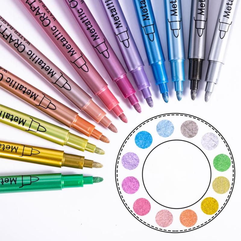 12 bucăți pix color metal 12 culori pix pentru vopsea bricolaj pix pentru semnătură cu cap moale și dur