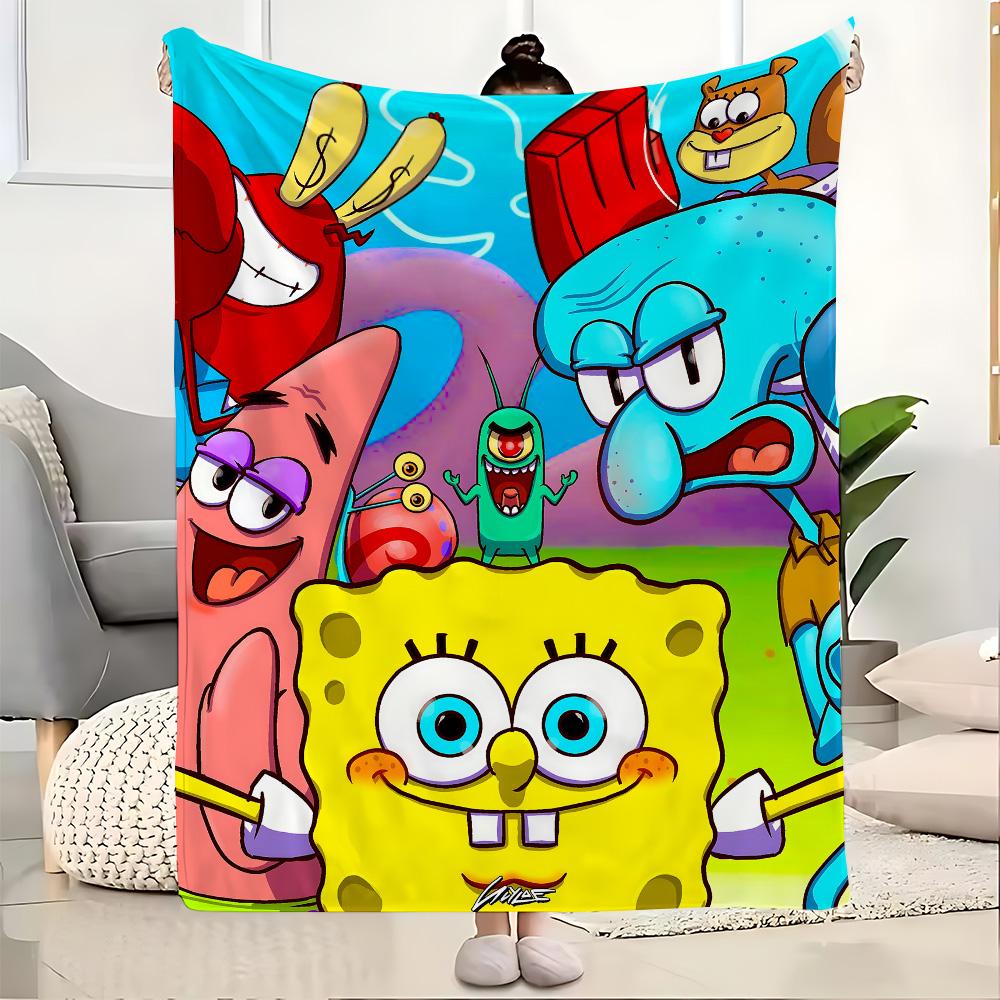 S-SpongeBobes Fluffy Soft Blankets & Throws Home and Decoration Throw Blanket Bedspread on the Bed Plaid Winter Anime Knee Sofas