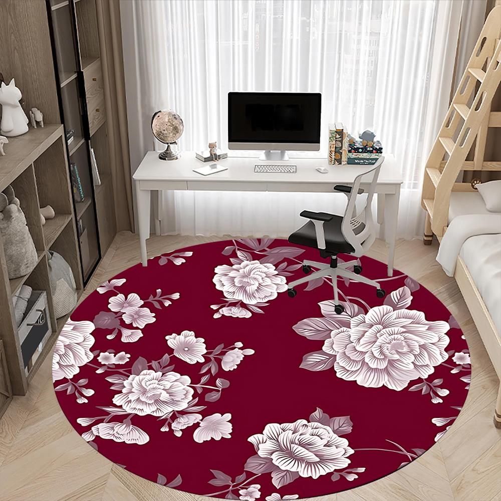 1PC Floral Pattern Chair Carpet for Office, Indoor Non-Slip Washable Carpet, Soft Comfortable Mat For Office Room yy250930151