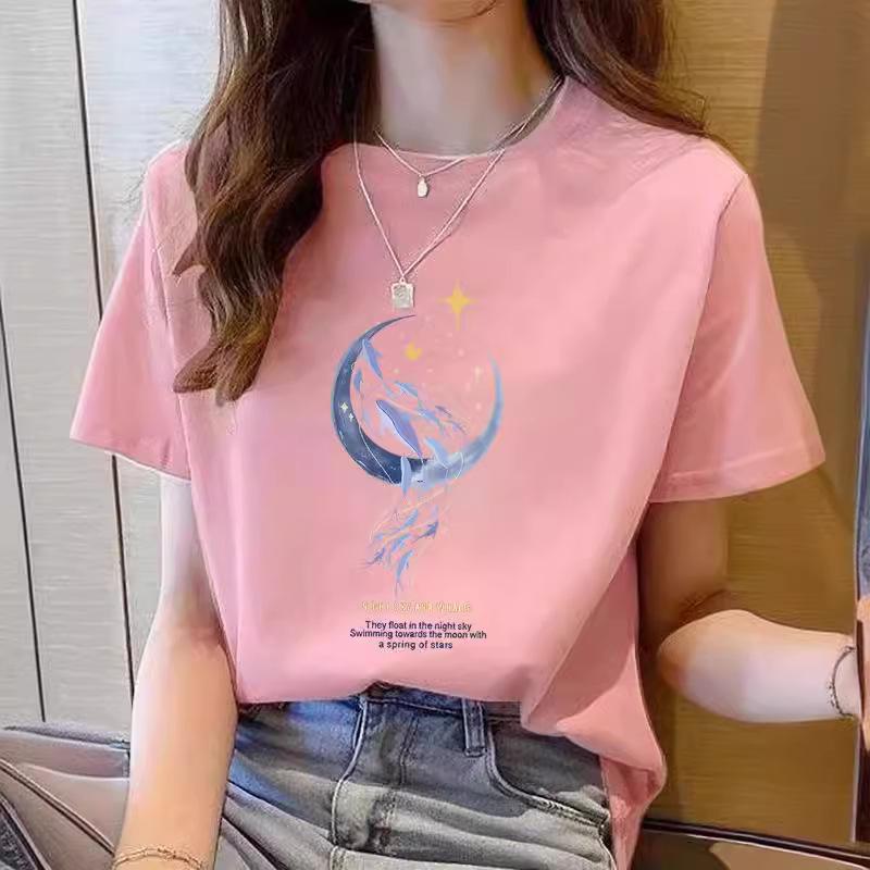 Women's 2025 Summer Unisex Round Neck Printed Short-Sleeve Loose Cotton T-Shirt
