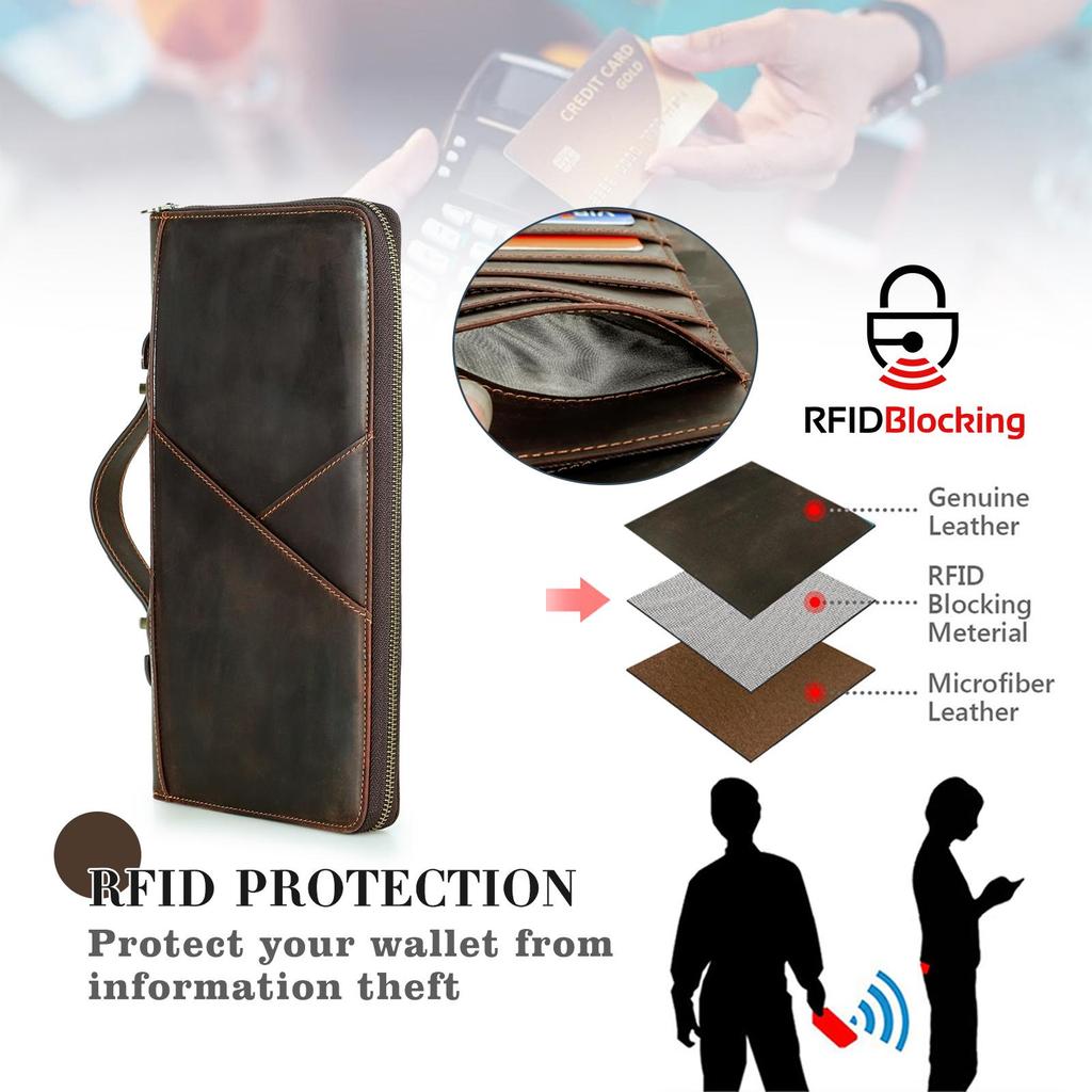 CONTACT'S Genuine Leather Men Handbag Passport Cover Card Holder Pen Slot Family Travel Passport Clutch Bag
