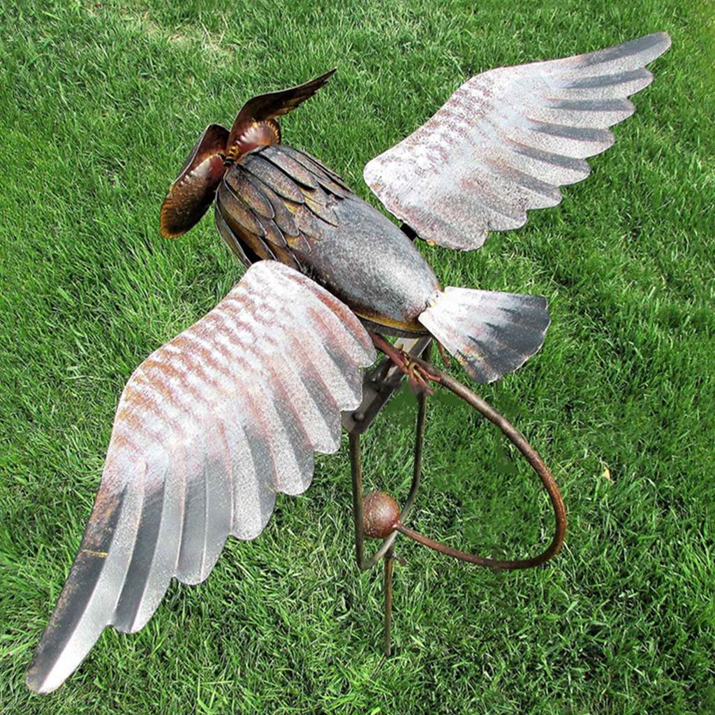 Owl Wind Chime Iron Wing Flapping Eagle Wind Sway Spinner Life-Like Weather Resistant Sunflower Garden Stake Decoration