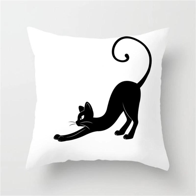 Black and White Funny Cat Cartoon Pillow Sofa Decoration Cushion Cover Car Living Room Bedroom Home Decor