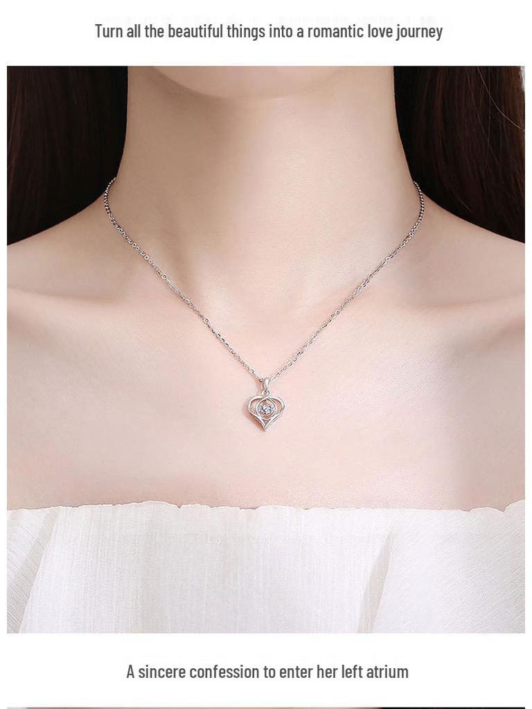 999 Sterling Silver Heart Pendant Necklace - Women's Luxury Clavicle Chain, Perfect for Christmas & Valentine's Day Gifts