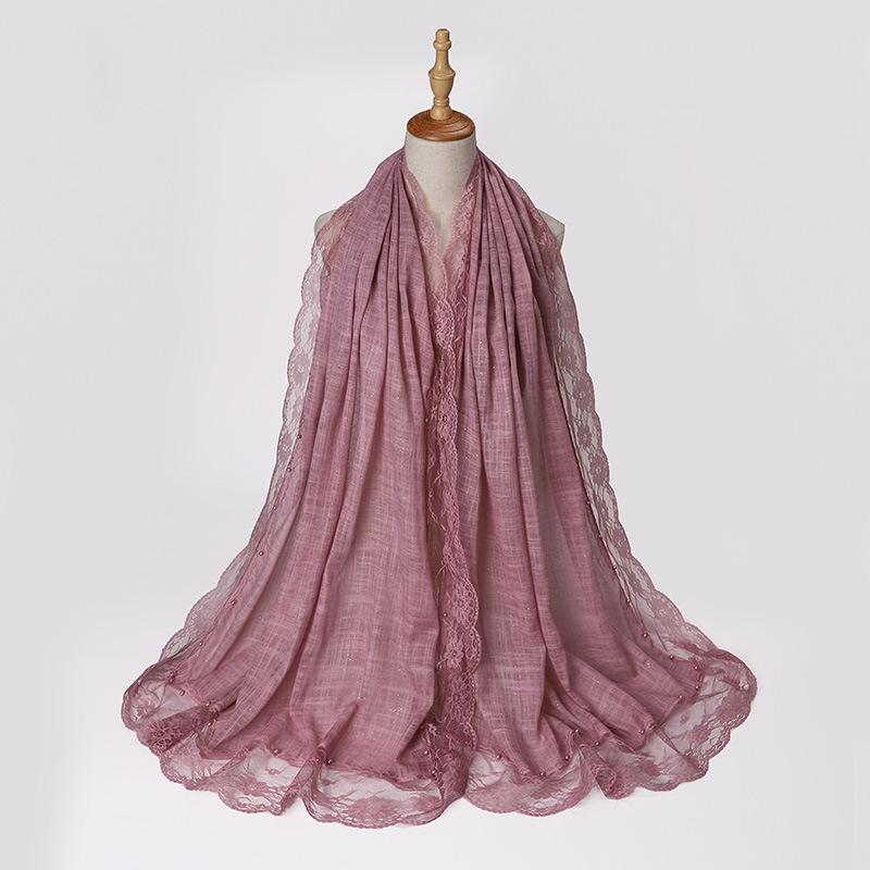 Solid Plain Lace Flower Patchwork Scarf for women Muslim Islamic Hijab Head Scarves Shawls Female Long Pashmina Headwear