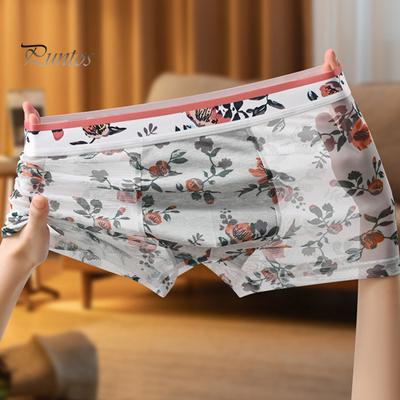 Men Boxers Ultrathin Mesh Printed Mid Waist Quick-drying Moisture-Wicking Plus Size Homewear Sleep Shorts Summer Underpants