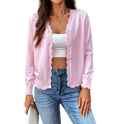 Zomer Nieuwe V-hals Lange Mouwen Gebreide Vest Effen Kleur Jas voor Vrouwen