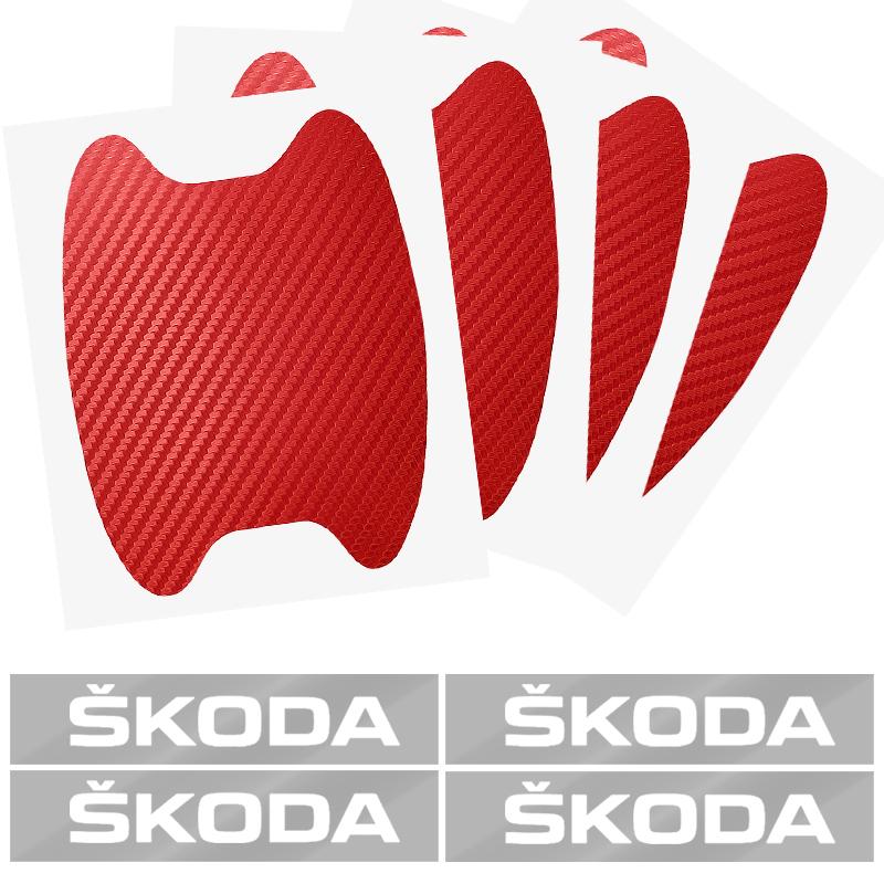 8pcs Car Door Sticker Carbon Fiber Scratches Auto Handle Protection Film for Skoda Superb Octavia Kodiaq Yeti Rapid Karoq Fabia Kamiq Enyaq Vis
