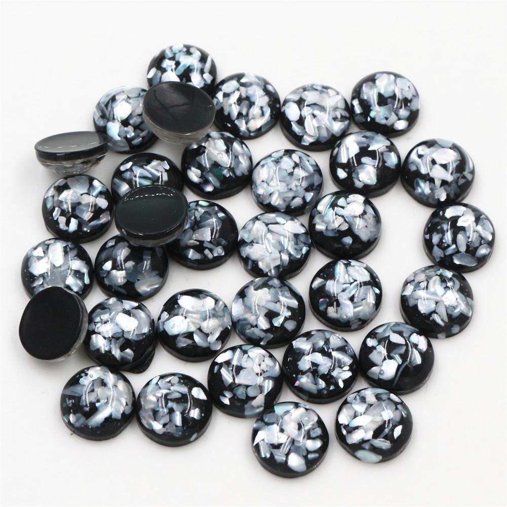 New Style 40pcs 8/10/12mm 4 Colors Built-in Real Shells Style Flat back Resin Cabochons Fit 8/10/12mm Cameo Base Cabochons 8mm чёрный