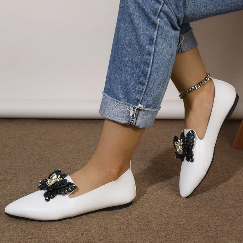 Mode Damen Neue Herbst Flache Einzelschuhe Spitzen Glitzer Schmetterlingsknoten Weiche Sohle Anti-Rutsch Verschleißfeste Low-Top-Schuhe