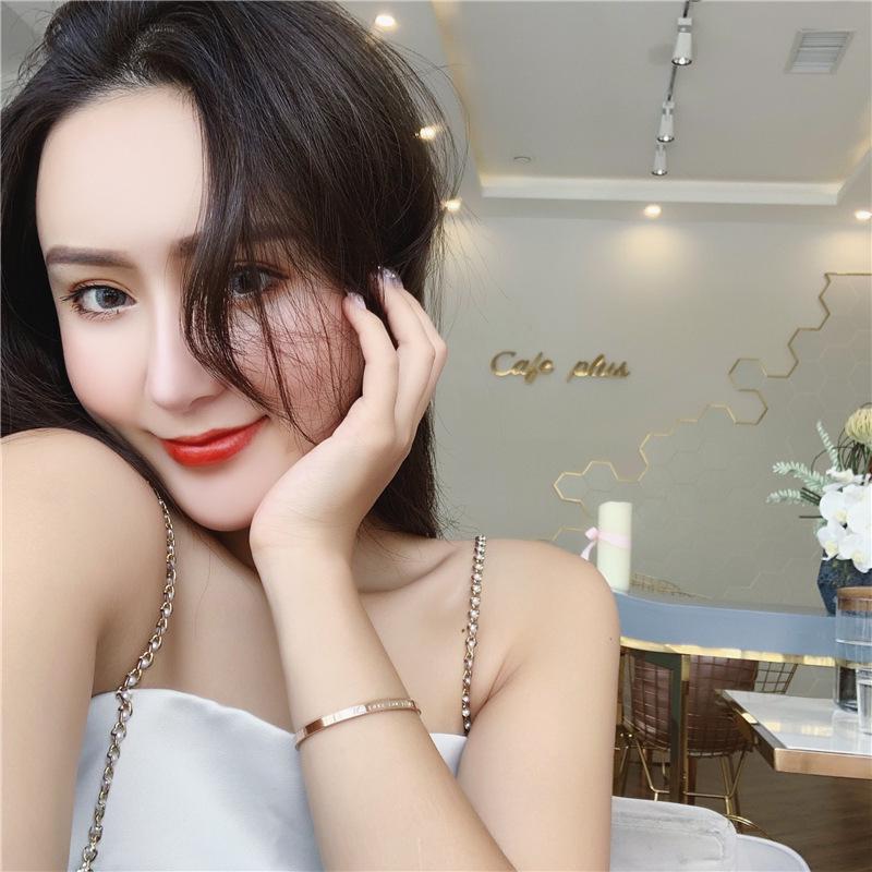 New Korean Style Rose Gold LOVE Open Bangle with White Diamond - Fashion Titanium Steel Jewelry