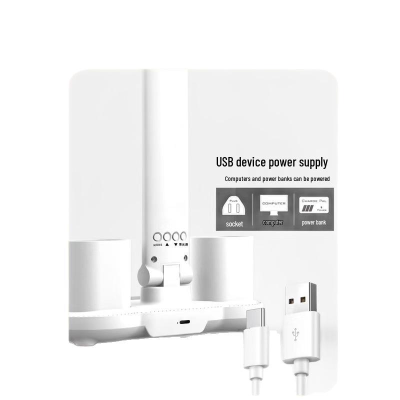 Rechargeable Double-Head Folding Desk Lamp, Eye-Protective, Bright Compact Study Light for Dorms and Students