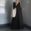 Women V-neck 3/4 Sleeve Cotton Dress Summer Loose Casual Kaftan Long Dress
