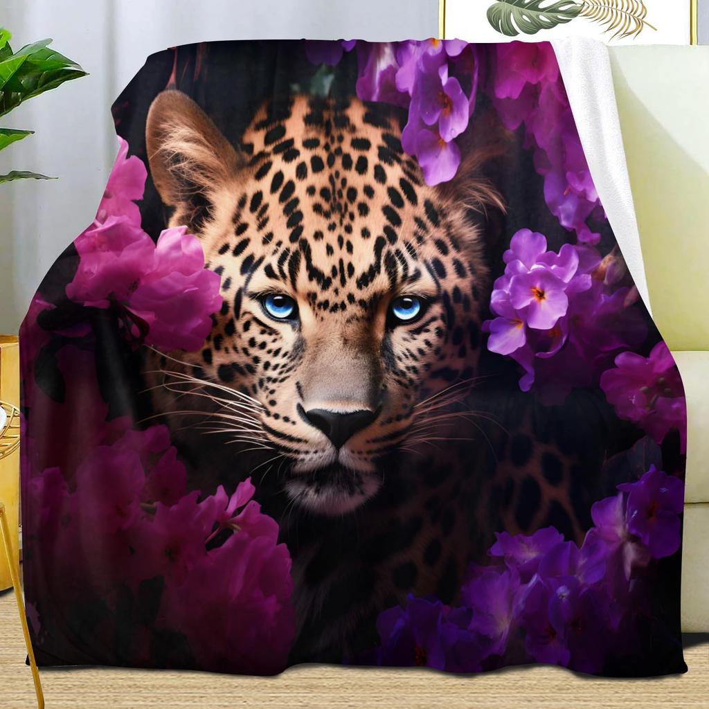 Leopard Print Blanket,Wild Animal Cheetah Throw Blanket,Flower Fleece Blanket for Couch Bed Sofa,Soft Warm Fuzzy Flannel Blanket