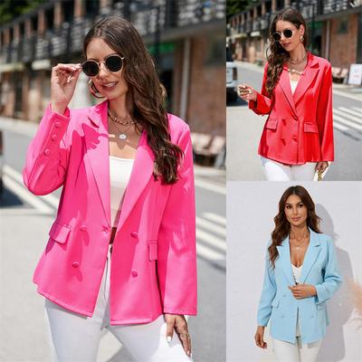 Women Clothing Small Suit Long Sleeve New Flip Collar Jacket Solid Color