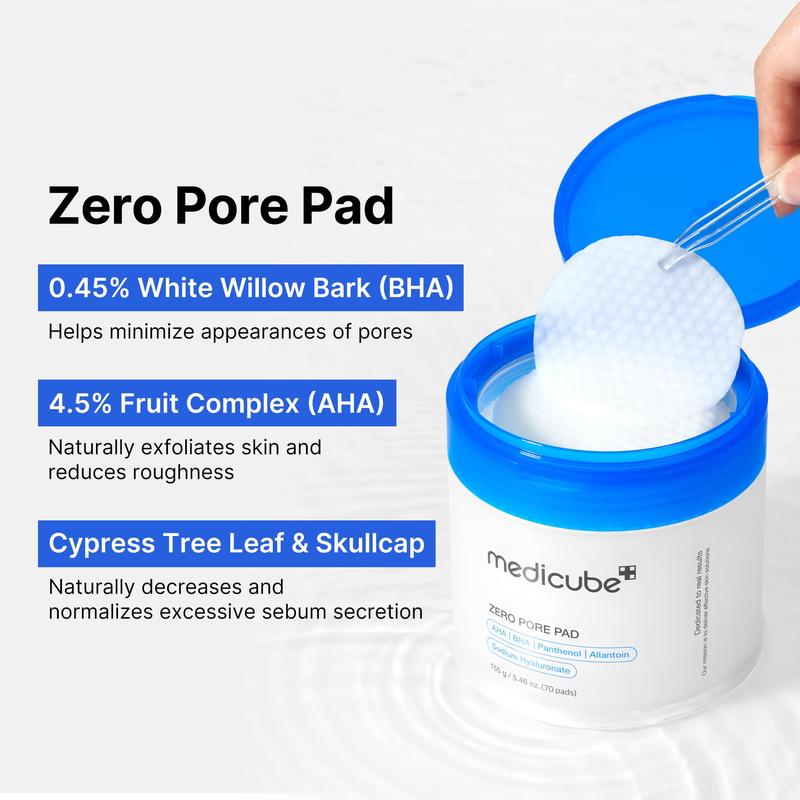 Medicube Zero Pore Pads 2.0, Dual-Textured Facial Toner Pads Ideal for All Skin Types, Korean Skin Care (70 Pads)