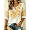 Damen Weiße Geblümte & Paisley Print Krawattenhals Bluse, Lässige Lockere Tops für Frühling Sommer Tägliches Tragen & Urlaubsanlässe
