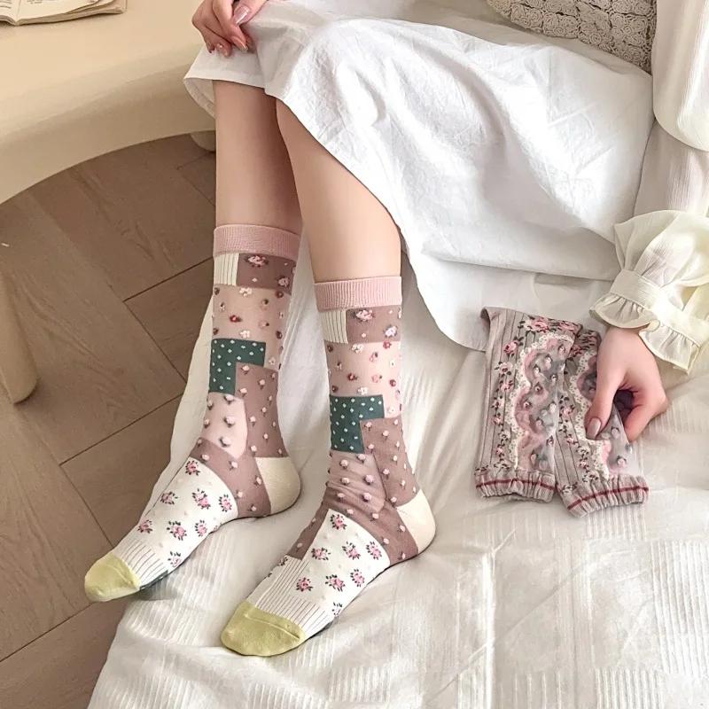 Summer Women Socks Ultra-thin Transparent Crystal Silk Socks Women Cartoon Print Japanese Kawaii Cute Funny Elastic Long Socks