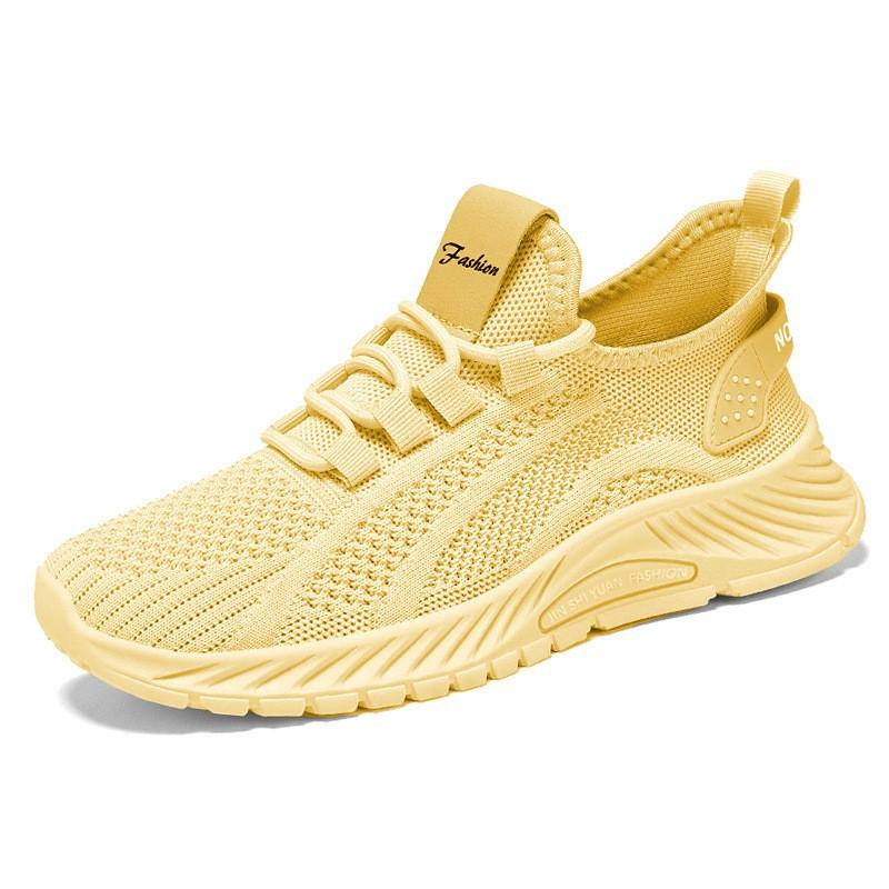Shoe processing Spring large size sports shoes Flying woven running shoes Soft sole breathable single shoes Shallow mouth shoes