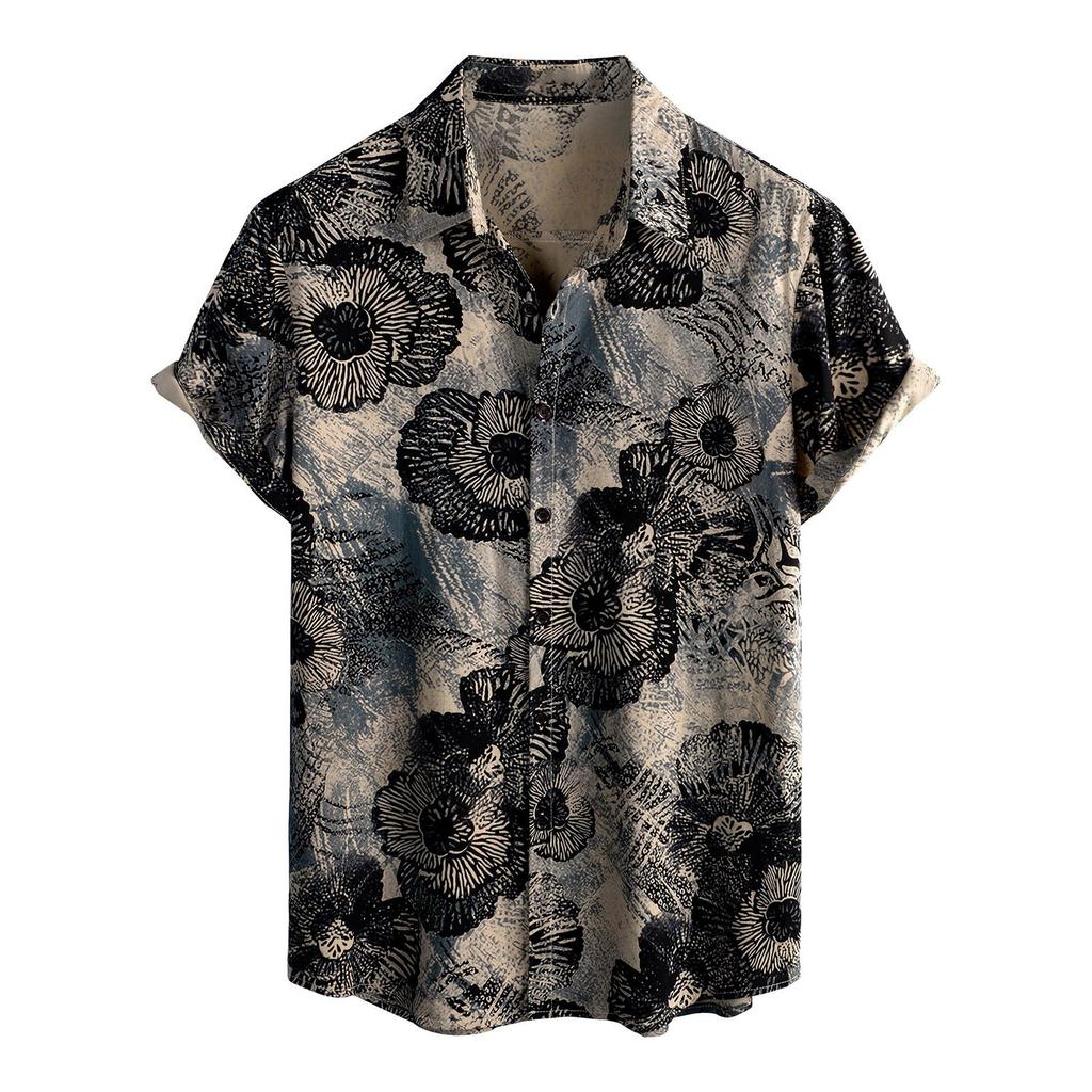 Men's Short Sleeved Shirt, Daily Fashion Printed Button Top, Chest Pocket Cardigan