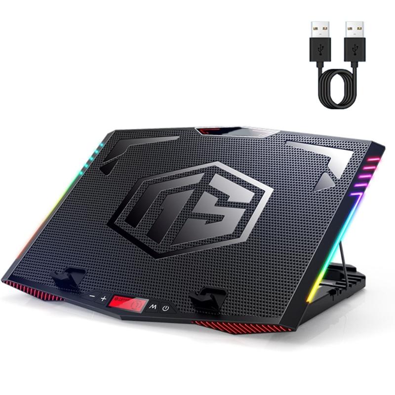 

K0AC Кулер для ноутбука Охлаждающая подставка для ноутбука Игровой кулер для ноутбука Подставка с 6 светодиодными вентиляторами 2 USB-портами для 20-дюймового ноутбука USB