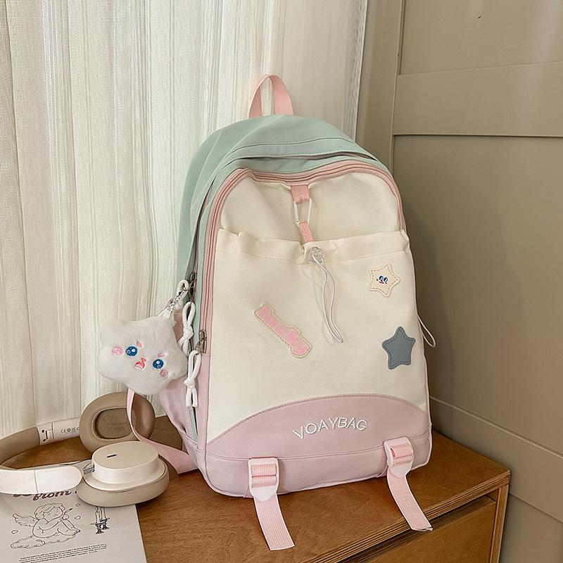 New High-value Niche Design Fresh Contrasting Color Campus Backpack Junior High School Students Lightweight Large-capacity Backpack