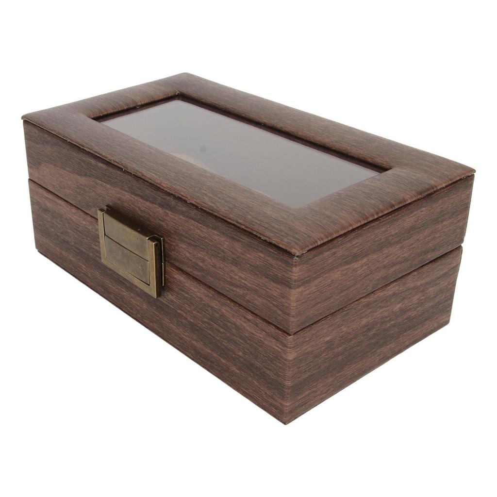 3 Slot Watch Display Case Wood Detachable Pillow Glass Cover Single Layer Watch Box for Jewelry