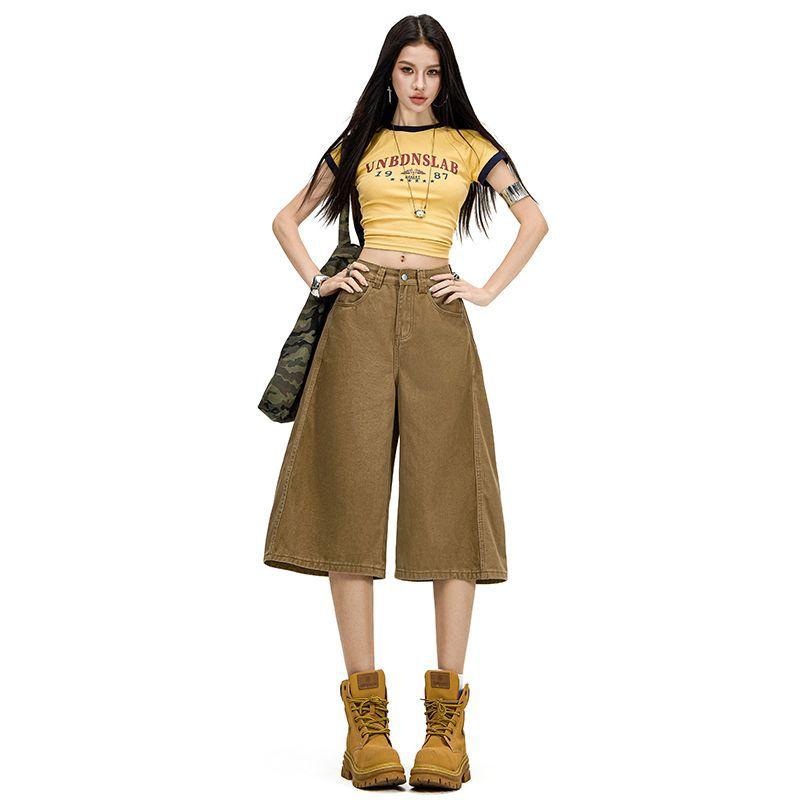 Fashion Summer High Street Vintage Slim Wide Leg Straight Denim Cropped Capri Pants Versatile AllMatch FigureFlattering Casual Wear