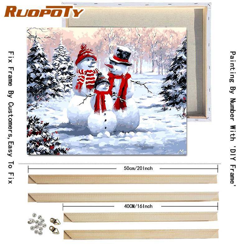 Ruopoty 5D DIY Picture By Numbers Winter Landscape Wall Art HandPainted Unique Gift Paint By Number Snowman Christmas Gift