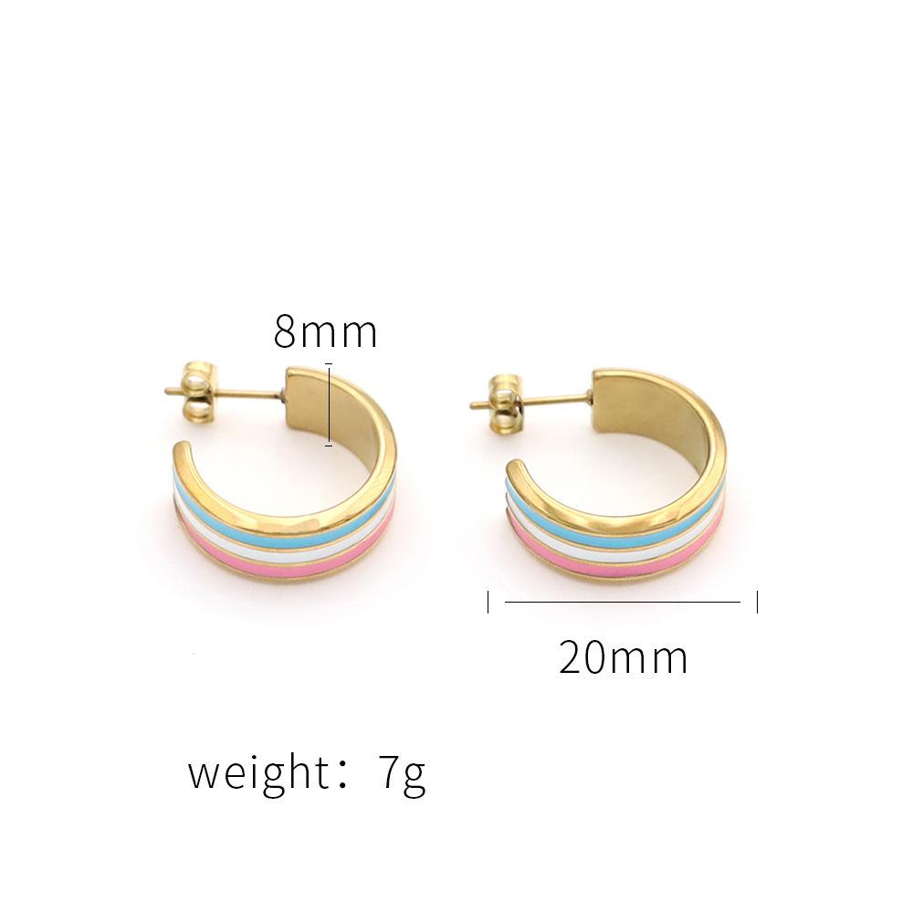 Stylish And Simple Titanium Steel Ear Jewelry Women'S Niche Design Color Dripping C-Shaped Earrings High-End Light Luxury