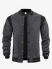 Men Color Block Varsity Bomber Jacket Button-Down Casual Outerwear