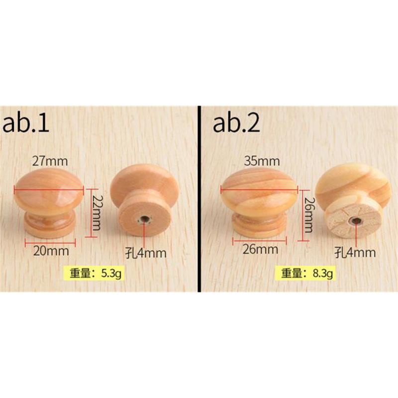 1Pcs Wooden Handle Round Mushroom Cabinet Closet Drawer Knobs Pulls Handles with Screws