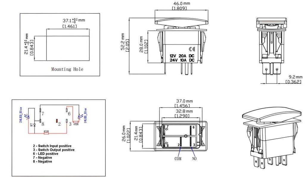 2 Stück Nebelscheinwerferschalter 12-24V Ein/Aus, LED Schnappschalter