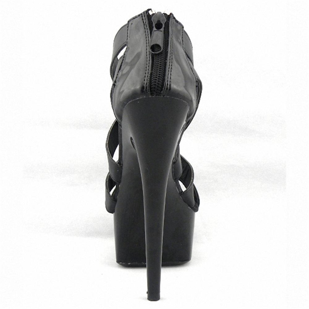 Rear zipper fish mouth black buckle shoes super high heel waterproof table 15CM fashion sandals summer