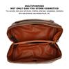PU Leather Makeup Bag Large Opening Prevent Deformation Hardness Travel Cosmetic Bag with Handle for Cell Phone Brown