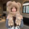 Winter warm plush hat new scarf gloves integrated cute bear three-piece set female cycling ear protectors